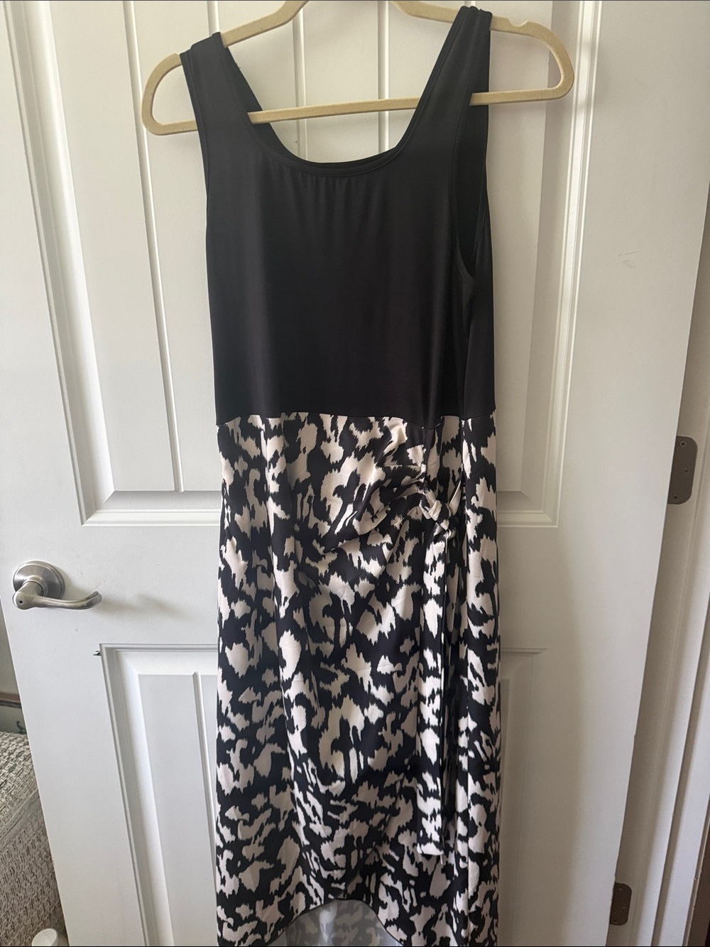SHEIN Black and White Midi Dress with Printed Skirt